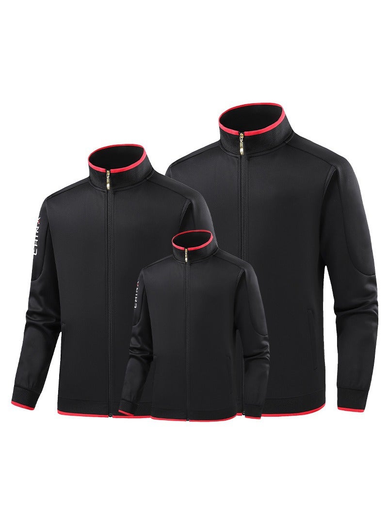 New Parent-Child Sports Jacket Men'S And Women'S Solid Color Collar Top Enterprise Group Clothing Printable Logo - Image 2